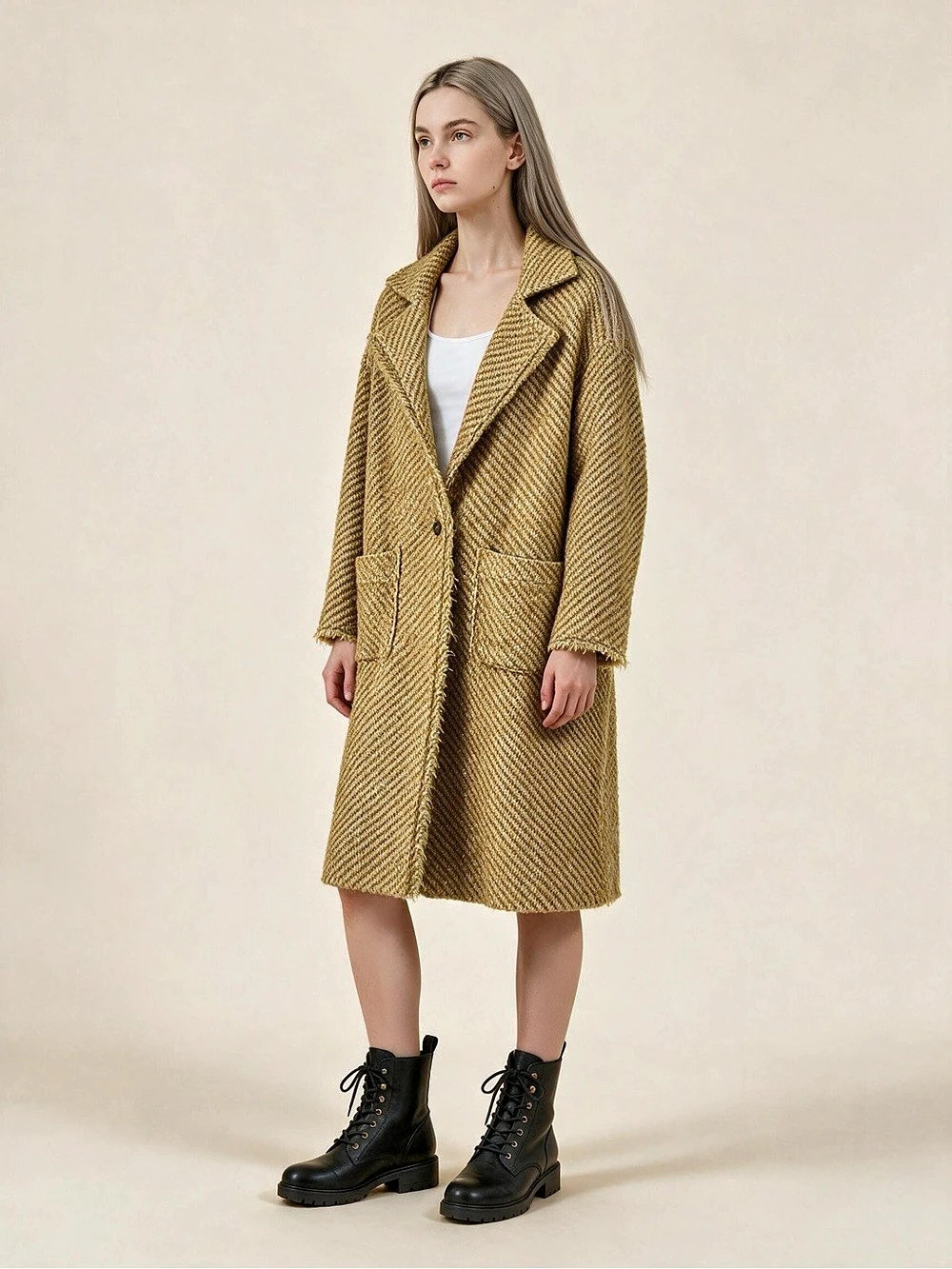 Koshka Houndstooth Pea Coat in Brown & Yellow Size Small Like New